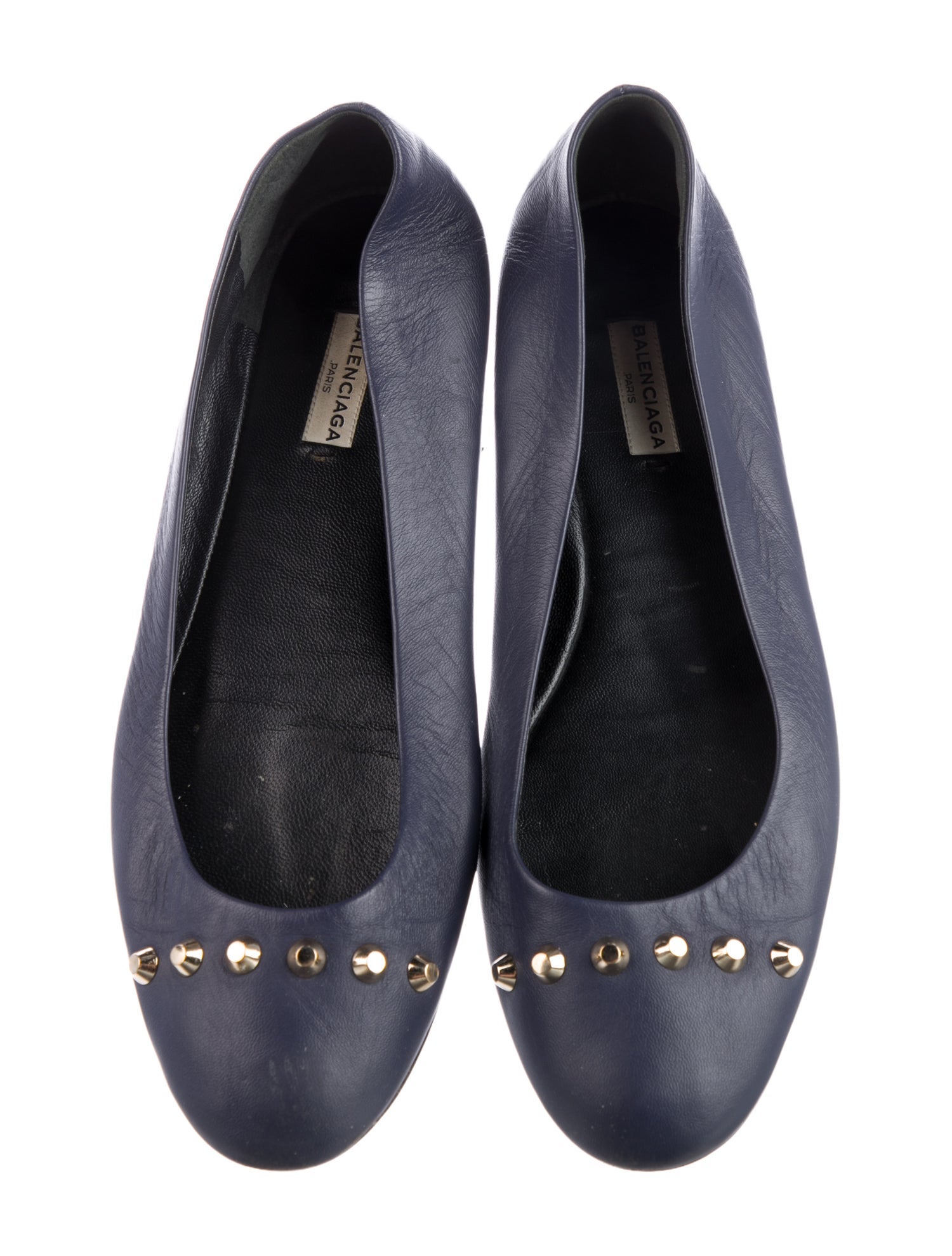 Balenciaga Leather Studded Accents Ballet Flats